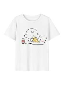 Y2k > Tops 100% Cotton Fan T-Shirt Men's & Women's, Fashionable And Versatile Clothing For Girls, Printed Pattern, Office Wear, Casual Wear, Perfect For Inner Or Outer Layering, Korean Fashion Round Neck Short Sleeve Top - White - View 3