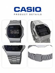 Casio Unisex Digital Watch Black Negative Display Gray Stainless Steel Band 30M Waterproof Stopwatch Alarm EL Backlight Retro Wristwatch A168WGG-1B - Black - View 6