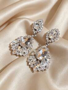 1 Đôi bông tai dáng giọt nước đính đá Cubic Zirconia thanh lịch, thiết kế sang trọng tinh tế, phù hợp cho phụ nữ dự tiệc và đám cưới. - Bạc - Xem 4