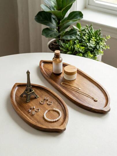 Rosewood Leaf-Shaped Tray, Jewelry Tray, Wooden Tray, Cosmetic Display Tray, Perfume Tray, Bathroom Tray, Tableware Wooden Tray, Cake Tray, Kitchen Tray, Display Rack, Food Tray, Cupcake Tray, For Decoration, Halloween, Easter, Valentine's Day, Christmas, Tabletop Decor, Suitable For Cakes, Breads, Perfumes, Jewelry, Bathroom Items