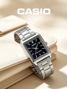 Casio 女款方形防水手錶，粉色放射狀錶盤，不鏽鋼錶帶，石英機芯，可愛美學Y2K風格長方形女士休閒/日常/禮品手錶 - 黑色 - 查看 5