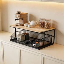 2-Tier Kitchen Countertop Organizer, Wood-Top Storage Rack With Wire Basket Drawer, Space-Saving Pantry Shelf For Vegetables, Snacks & Food Containers - View 6