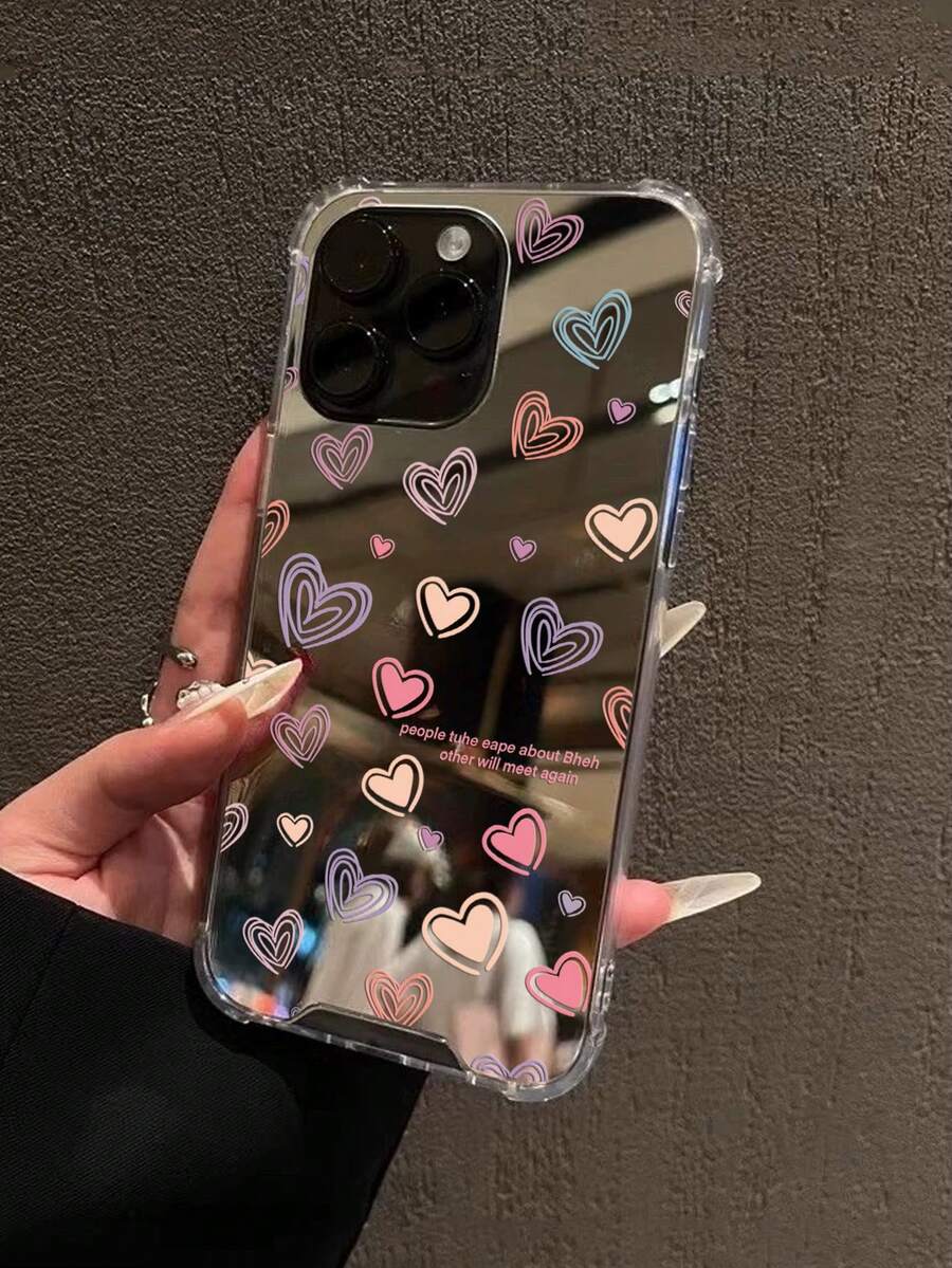 Colorful Line Heart Mirror Phone Case Compatible With & Galaxy, Y2K Aesthetic - Multicolor - View 1