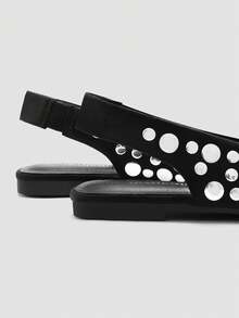 ADAMUMU Nuevas sandalias planas de ballet Mary Jane para mujer con punta fina y tiras delgadas, zapatos de cuero charol completo con empeine bajo, versátiles para uso diario, citas, fiestas y vacaciones - Negro - Ver 8