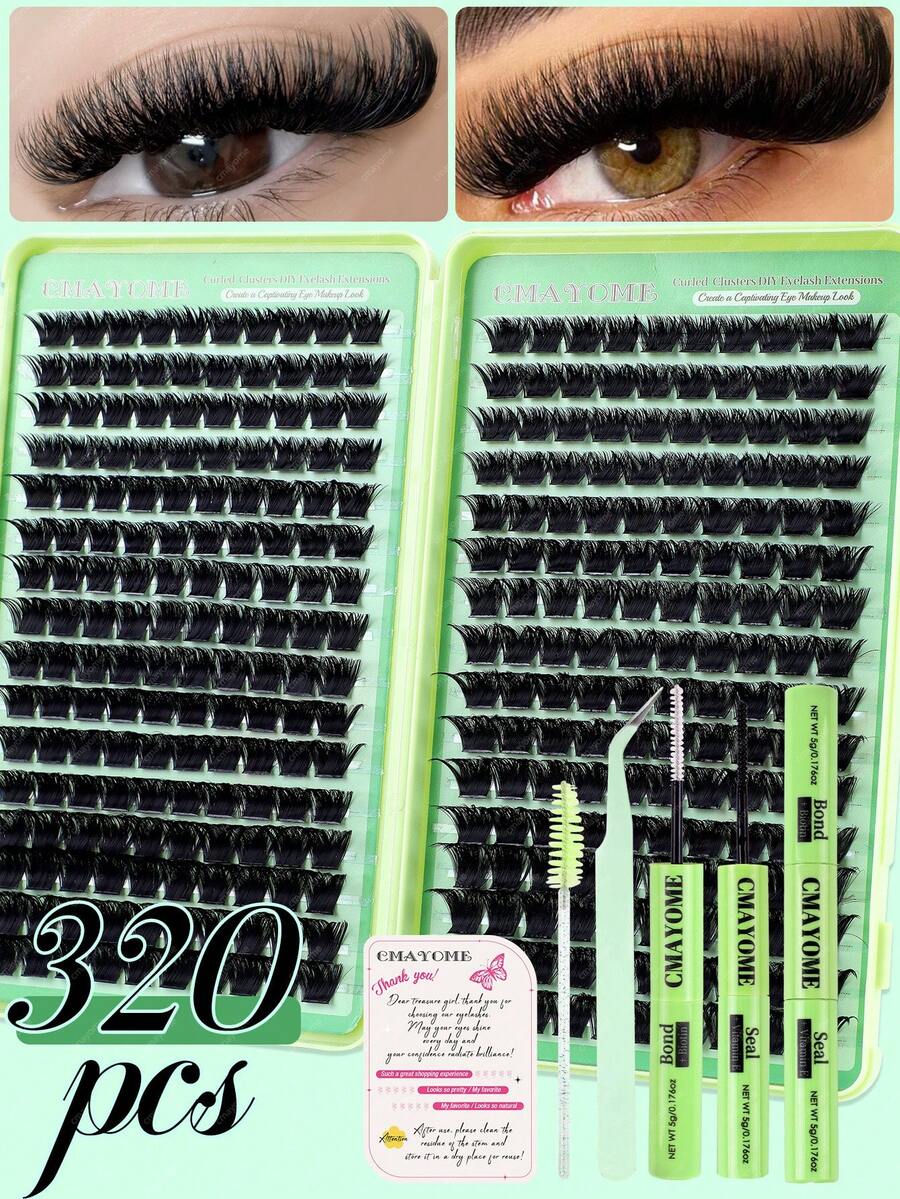 CMAYOME 320/384/448簇捲翹 10-16mm 高溶解度高容量假睫毛，放大眼睛，適合各種眼妝，含配套工具，適合初學者，獨家款，旅行、日常通勤、節慶適用