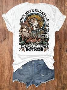 Sommar Toppar Dam  2026Casual Short-Sleeve Crew Neck T-Shirt With Graphic Print, Perfect For Summer And Spring, Designed For Women  Addio Al Nubilato - White - View 2