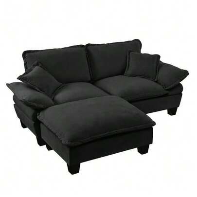 Modular Corner Sofa, Cloud Model With Sailboat Design, Including 1 Removable Ottoman And 2 Soft Cushions, Comfortable Chenille Upholstery For Living Rooms And Apartments, Black