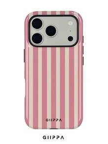 GIIPPA 1个粉色条纹图案手机壳，适用于 17 Pro Max，也适用于 16 Pro Max、15 Pro Max、14 Pro Max，韩版时尚趣味手机壳，兼容11/12/13/14/15/16 Pro Max Plus，男女皆宜的优雅设计，是圣诞节、情人节、复活节、婚礼季和生日送给女友的理想礼物。 - 桃紅色 - 查看 1