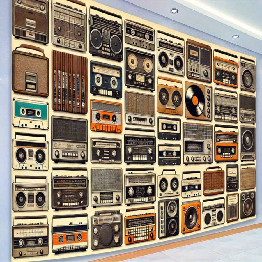 Vintage Audio Party Backdrop, Retro Speaker And Cassette Tape Wall Decor, Multi-Functional Indoor/Outdoor Photography Background, Suitable For Home, Wedding, Birthday, Music Room Art, Event Background - 5 - View 1