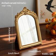 1pc Baroque Style Arched Carved Decorative Mirror, High-End Home Decor For Living Room, Bedroom, Vanity, Housewarming Gift - Arched Carved Mirror - View 12