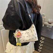 Bolso de cuero genuino para mujer, elegante bolso de mano y de hombro para oficina, citas y fiestas. 2026, gran capacidad, nuevo, lindo, dulce, estilo coreano, chic, fresco de verano, moderno, elegante, pequeño bolso cuadrado de hombro. - Blanco sin colgantes - Ver 4