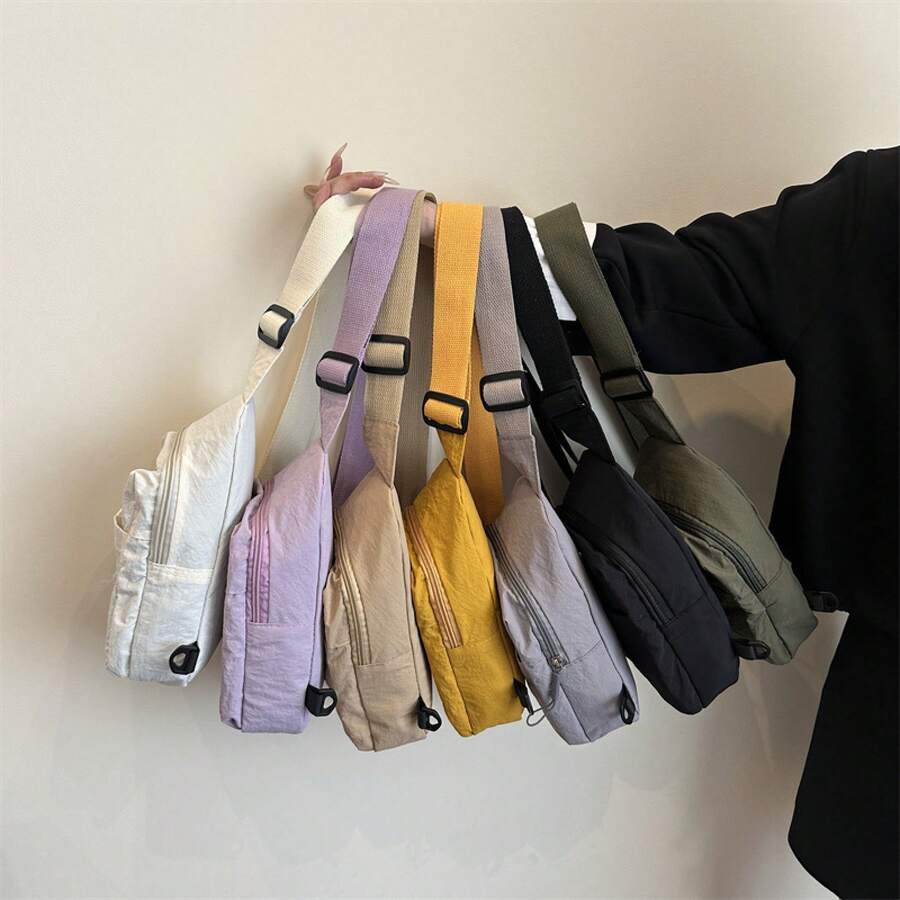 Bolso de cuero genuino para mujer, elegante bolso de mano y de hombro para oficina, citas y fiestas. Nuevo bolso de nailon de color sólido estilo japonés, moderno y elegante para estudiantes, ideal para clases, de gran capacidad, ligero, adecuado para ir al trabajo, bolso de tela de un solo hombro y bandolera. - Blanco - Ver 1