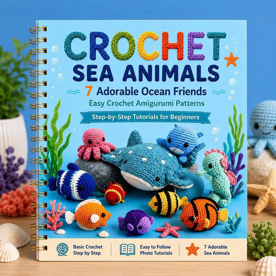 Crochet Ocean Animal Pattern Instruction Book, Beginner-Friendly Handmade Knitting Illustrated Guide, Ocean Animal Crochet Pattern Book, Tutorial Handbook - A - View 1