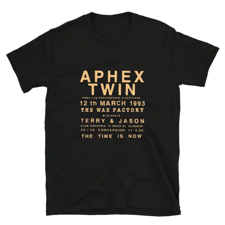 Aphex Twin Flyer T-Shirt For UK Rave, Braindance, Rephlex Records And IDM Music Fans - Black - View 1