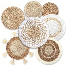 1/4/7/9/10Pcs Bohemian Wall Hanging Basket Decor, Cattail Woven Baskets Wall Decor, Boho Wall Decor, Round Farmhouse Wall Baskets For Rustic Home Kitchen Decor, Multiple Sizes - Multicolor - View 9
