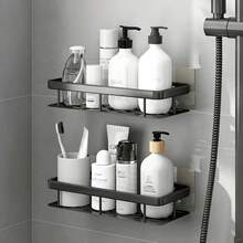 4/2/1pc Stainless Steel Shower Caddy Set, 29.97cm Rust-Proof Wall-Mounted Storage Rack, Drill-Free Installation, 19.96KG Load Capacity, Fashionable Black Bathroom Shampoo And Body Wash Organizer - Black - View 5