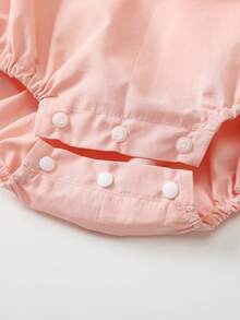 Set de 2 piezas Pelele bordado dulce para bebé niña con sombrero, conjunto de verano - Rosa Pálido - Ver 8