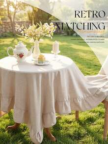1pc Gentle Khaki Ruffled French Pastoral Tablecloth, Versatile Tabletop Decor Cloth, Suitable For Kitchen/Dining Room/Bedroom/Home, Kitchen Decor, Home Decor, Room Decor, Dining Table Decor, Coffee Table - Brown - View 6