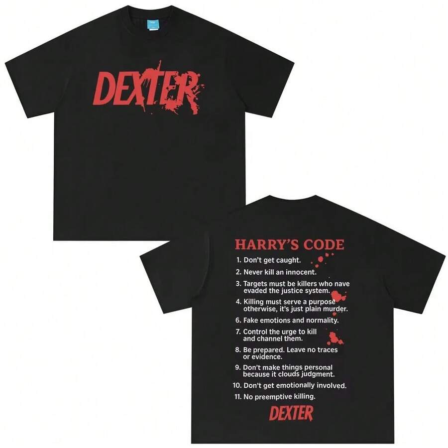 Camiseta Dexter Morgan Harry's Code, Ropa para Hombre y Mujer, Camisetas Casuales de Algodón de Manga Corta, Camisetas Oversize, Camiseta Vintage de Moda - Negro - Ver 1