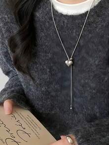 1件女款心形輕量吊墜極簡項鍊，全新伸縮技術，運動鏈條飾品，2026新款，美觀優雅，適合女性日常穿搭、派對造型、節日禮物，送給好友與家人的禮物 - 愛心 - 查看 4
