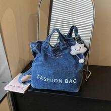 Bolso de mano moderno y versátil para mujer, estilo casual elegante con un toque de alta gama, bolso de hombro estiloso ideal para salir de compras, nuevo bolso de mezclilla para hombre, bolso cruzado, bolso de mano, bolso de hombro, mochila de gran capacidad, bolso de hombro moderno y artístico para estudiantes. - Azul oscuro con colgante - Ver 1