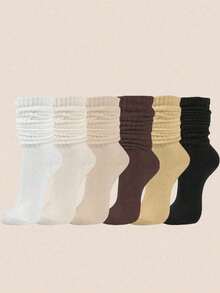 女款 1/3/6 對純色休閒中筒襪，柔軟舒適透氣，適合日常穿著的多功能中筒襪 - 彩色 - 查看 5
