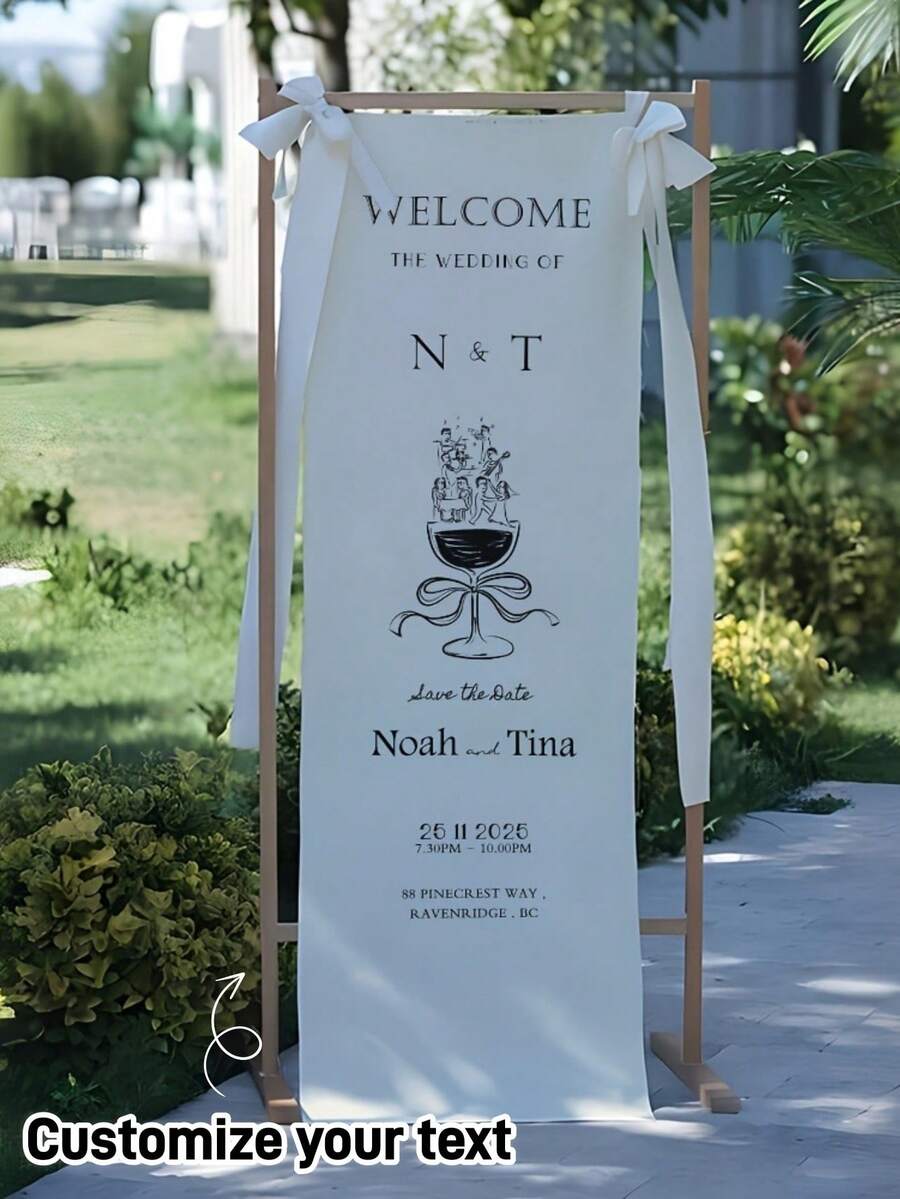 Customized Wedding Banner - Personalized Bride And Groom Photo/Name/Date/Text - Suitable For Wedding, Birthday Party, Bridal Shower, Elegant Personalized Wedding Decor, Durable, Smooth Texture, Suitable For Lawn, Garden, Living Room, Event Decor - Multicolor - View 1