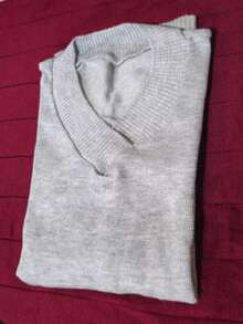 Women's Sweater With Collar, Blouse, Elastane, Simple, Polyester, V-Neck, Formal And Evening, Winter - 淺灰色 - 查看 2