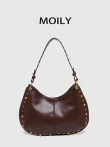Bolso bandolera de silla de montar con remaches ajustable para mujer de talla grande y estilo punk - Café integral - Ver 9