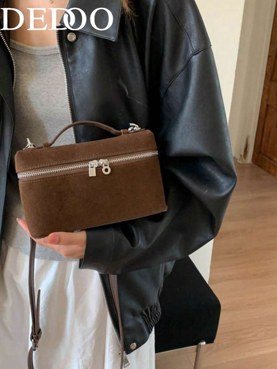 Dedoo 1个纯色麂皮方形斜挎包，女士小钱包，适合日常时尚搭配，新款秋季款式，时尚女士手提包
