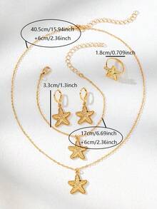 5件組女款度假風海星吊墜項鍊、手鍊、戒指珠寶套裝，適合海灘度假穿搭 - 金色-N1367 - 查看 4
