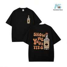 2026 Summer Leopard Tee, SHOW ME YOUR TITOS Funny Graphic, Men Women Vintage Washed Double-Sided Print Shirt, Streetwear Casual Daily Commute Top - 玫紅色 - 查看 1