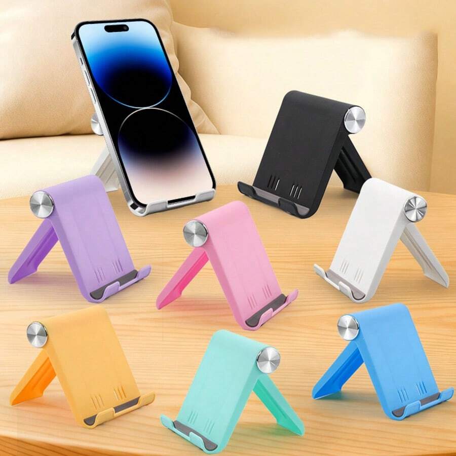 1pc Foldable Phone Holder, Adjustable Angle Desktop Cell Phone Stand, Portable Universal Bracket For Smartphone & Tablet, Lazy Watching Video Accessory - Multicolor - View 1