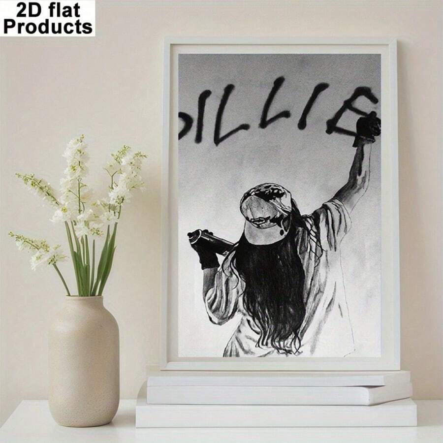 1pc Billie Theme Frameless Canvas Wall Art - Featuring "BILLIE" Signature, Perfect For Home Decor, Ideal Gift For Billie Fans - B - View 1