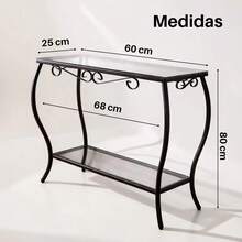 Aparador 60x25 Decorativo Ferro e Vidro Duplo Cantinho do Café Sala Decoração Móveis Hall Entrada - Preto - Visão 2