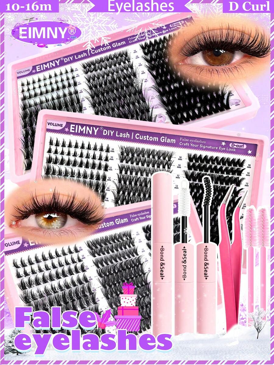 Eimny Manga Style False Eyelash Cluster Set 300pcs D Curl 10-18mm, Soft And Comfortable, Cluster Eyelash Extensions, Lightweight Ethereal Fluffy, Anime Cosplay Single Eyelash Clusters - Multicolor - View 1