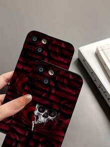 Calavera blanca rosa rojo oscuro góticofunda de teléfono Fundas compatibles con ,Apple,VIVO,OPPO,,, y Honor.Fabricadas en silicona TPU,ofrecen protección contra golpes y caídas. - Negro - Ver 8