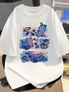 Men's Short-Sleeved Summer T-Shirt With Rints, Made Of Pure Cotton, Perfect For Casual Wear And Couple Outfits. - 白色 - 查看 1