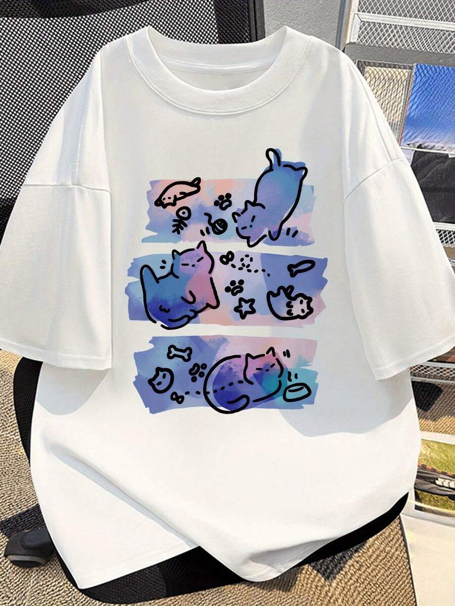 Men's Short-Sleeved Summer T-Shirt With Rints, Made Of Pure Cotton, Perfect For Casual Wear And Couple Outfits. - 白色 - 查看 1