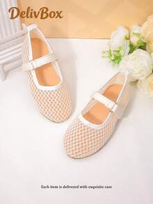 Fresh Minimalist Style Girls' Slip-On Shoes, Cream White Mesh Tulle Versatile Summer Footwear - White - View 9
