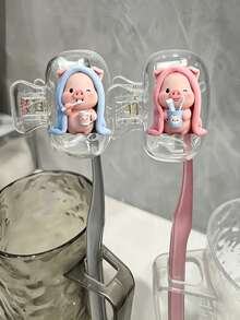2pcs Cute Pig Pattern Toothbrush Storage Box, Fashionable Portable Family Toothbrush Holder, Travel Essential Protective Case, Suitable For Home And Travel Toothbrush Organizer, Home Organization And Travel Essential, Perfect Gift For Family And Friends - Multicolor - View 8