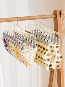 1pc Multi‑Clip Baby Clothes Hanger, Kids Socks Bibs Hat Drying Rack, Portable Multi‑Functional Laundry Peg Holder For Infant Clothing Storage - Multicolor - View 2