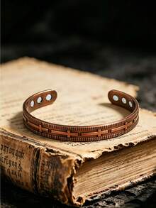 1pc Retro Bronze Statement Bracelet For Men,Adjustable Size Design,Classic Vintage Style,Daily Jewelry,Perfect Birthday & Anniversary Gift For Parents (No Box) - Bronze - View 2