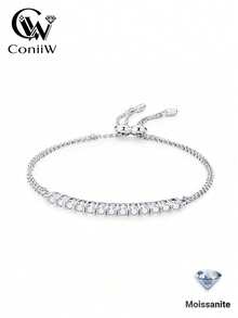 ConiiW Vòng tay bạc 925 đính đá Moissanite 1.3 carat, kiểu dáng thời trang, sang trọng và tươi mới, trang sức cao cấp lãng mạn, món quà hoàn hảo dành tặng phái đẹp cho nam giới. - Bạc - Xem 1