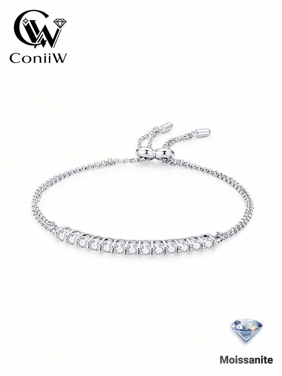 ConiiW Vòng tay bạc 925 đính đá Moissanite 1.3 carat, kiểu dáng thời trang, sang trọng và tươi mới, trang sức cao cấp lãng mạn, món quà hoàn hảo dành tặng phái đẹp cho nam giới. - Bạc - Xem 1