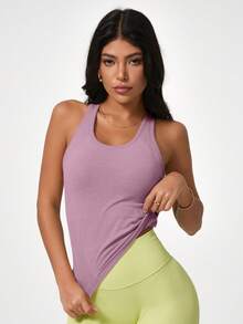 Leorrey 1 buah Atasan Wanita Tanpa Lengan Leher Bulat Model Racerback dengan Bra Berbantalan Terintegrasi, Lembut & Nyaman - Mauve Purple - View 8