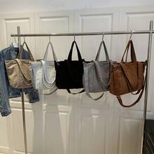 Bolso de cuero genuino para mujer, elegante bolso de mano y de hombro para oficina, citas y fiestas. Bolso de viaje de pana de gran capacidad, moderno, elegante, sencillo, tipo bandolera para mujer. - Caqui - Ver 3