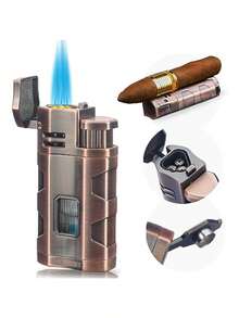 PROMISE Encendedor de antorcha a Prueba de Viento Llama de Chorro Triple Encendedor de Gas Recargable de butano Idea de Regalo del Padre Cobre Rojo - CobreRojo - Ver 1