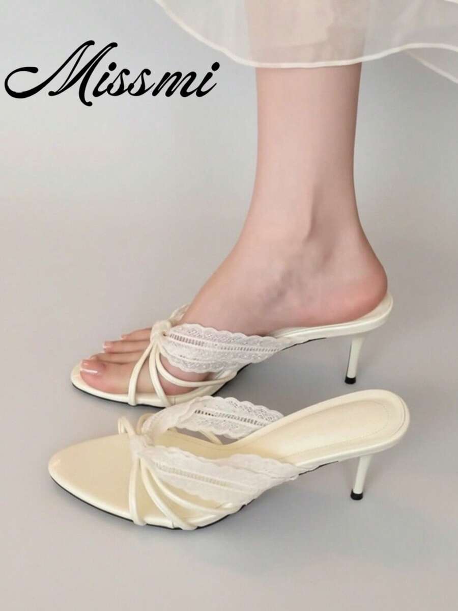Sandal Selop Wanita Bertumit Tipis dengan Tali Ujung Terbuka, Sepatu Gaun Musim Panas Terbaru