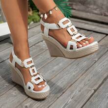 1 Pair Solid Color Geometric Pattern Wedge Sandals, Party & Summer - White - View 3